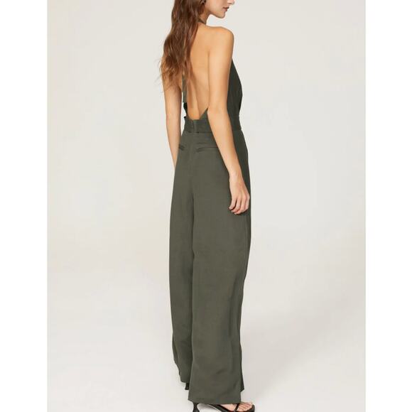 Adam Lippes Olive Green Wide Leg Jumpsuit SIZE 2 Halter Backless Designer $410 - Picture 2 of 11